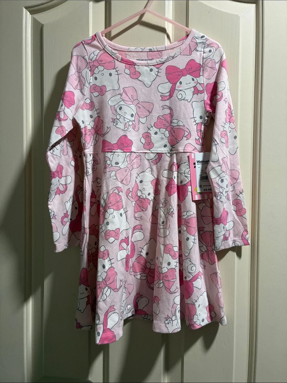 Hello Kitty Pink Bow Print Long Sleeve Dress